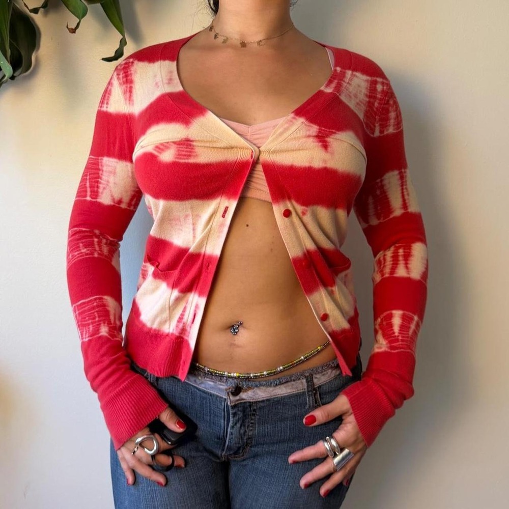 Forever 21 Vintage Coral Tie Dye Cotton Striped Cardigan Small Y2K Boho